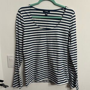 CHAPS blue and white striped shirt with bell sleeves size Large stretchy